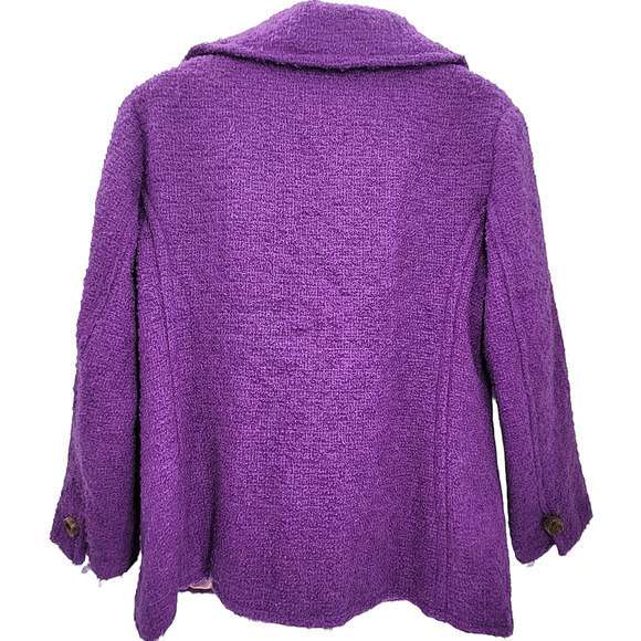 Vintage 70s Clelia Purple Boucle Wood Button Jacket Midi Straight Skirt Set Suit - Picture 7 of 17